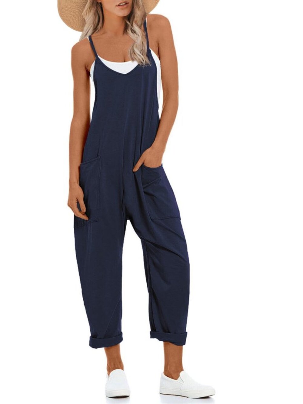 Y2K Wide Leg Jumpsuit | Dark Blue Casual Harem Romper Vacation Outfit